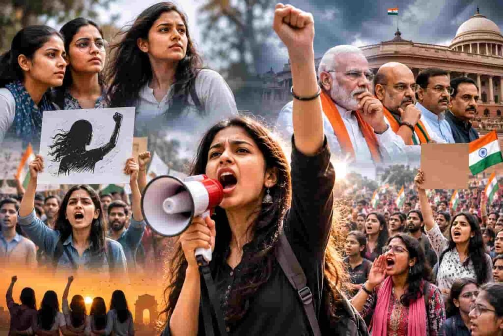 बीजेपी नेताओं के बेटियों ने किया प्रदर्शन